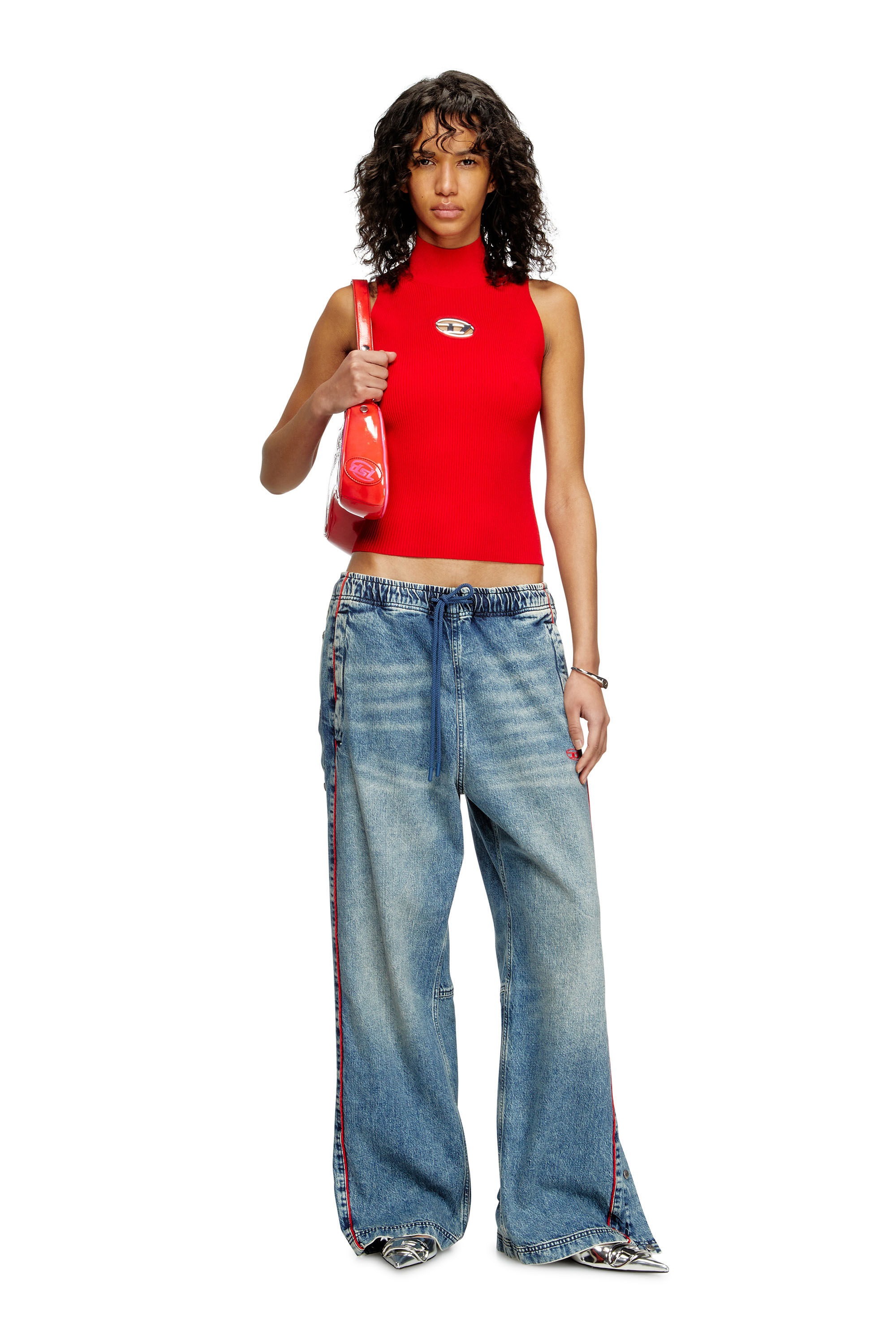 Diesel - M-ONERVAX-TOP, Top à col roulé en maille côtelée Femme in Rouge - 1