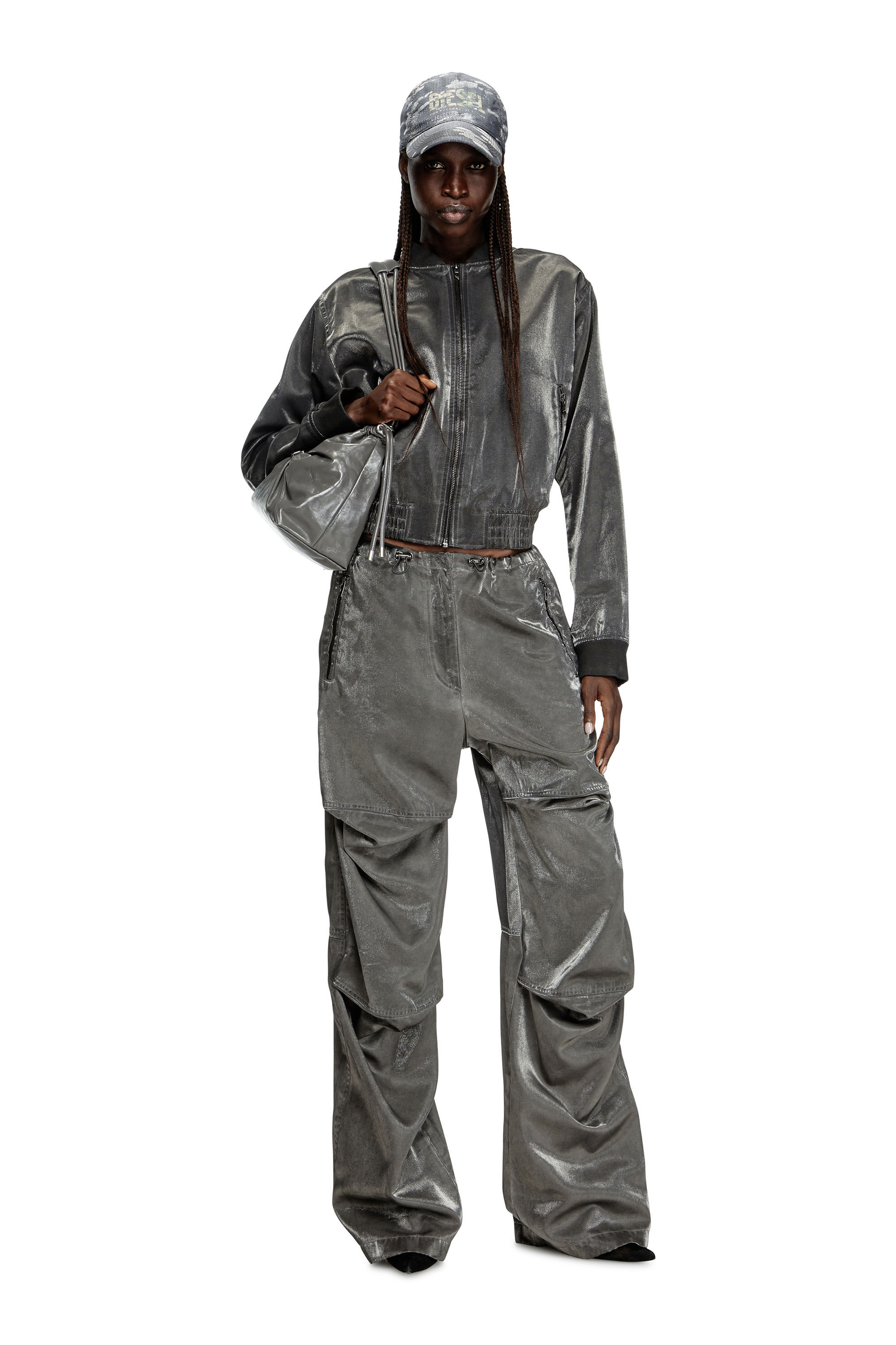Diesel - G-HOST, Veste bomber en satin Femme in Gris - 1