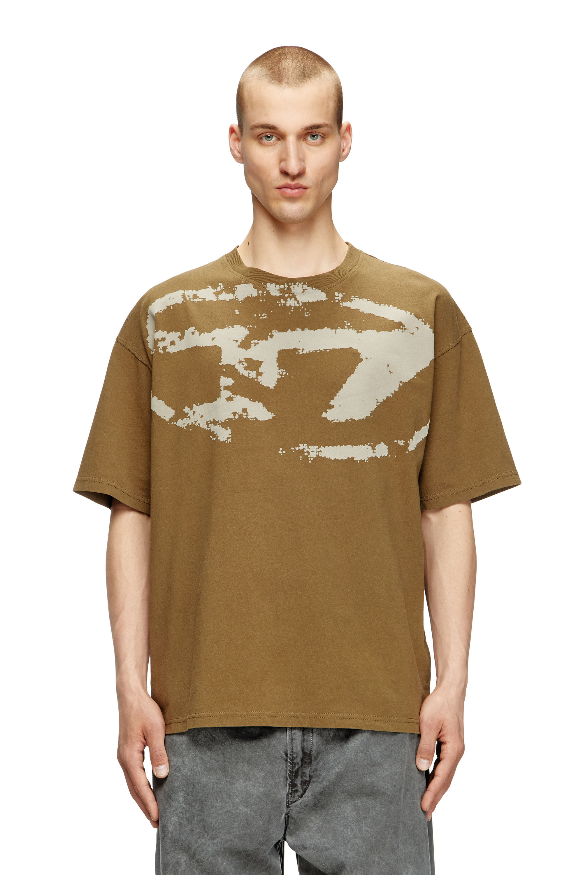 Diesel - T-BOXT-N14, T-shirt avec logo floqué effet vieilli Homme in Vert - 3