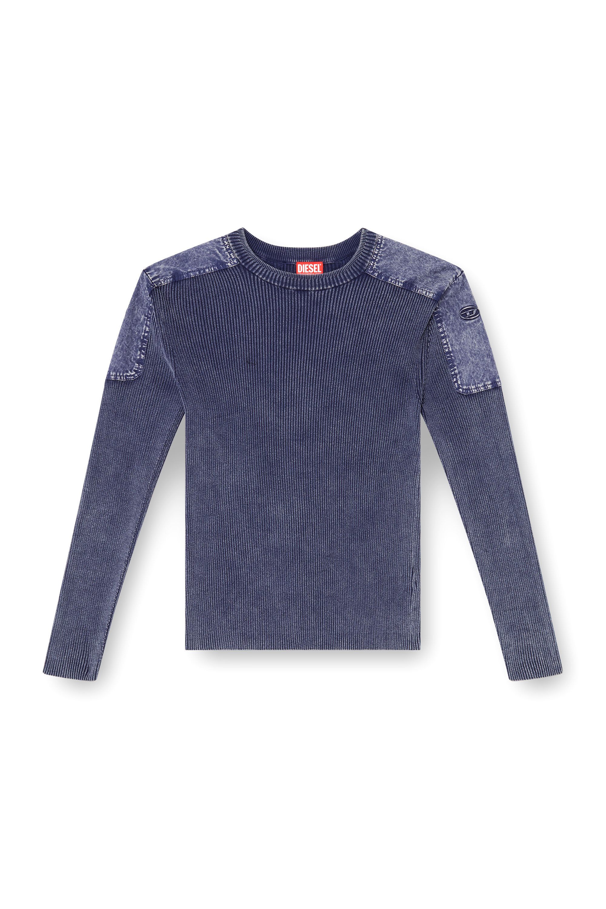 Diesel - K-MARTIN, Pull avec empiècements en denim sur les épaules Homme in Bleu - 2