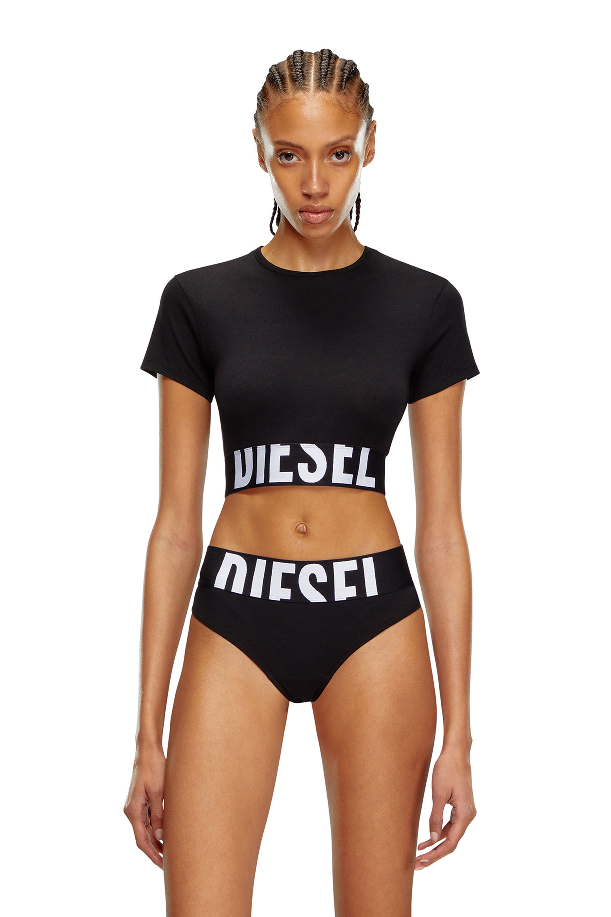 Diesel - UFTEE-SPORT-CROPPED-T-SHIRT, Top crop sportif avec bande à logo Femme in Noir - 3