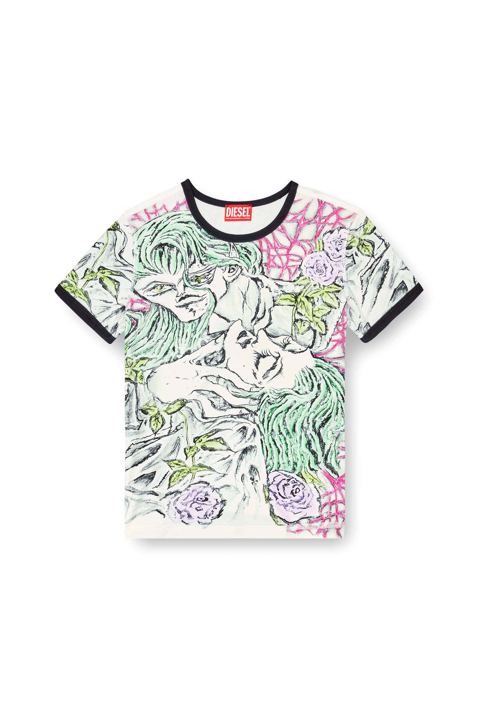 Diesel - T-UNCUTIE-LONG-Q2, T-shirt avec imprimé tatouage Femme in Blanc - 2