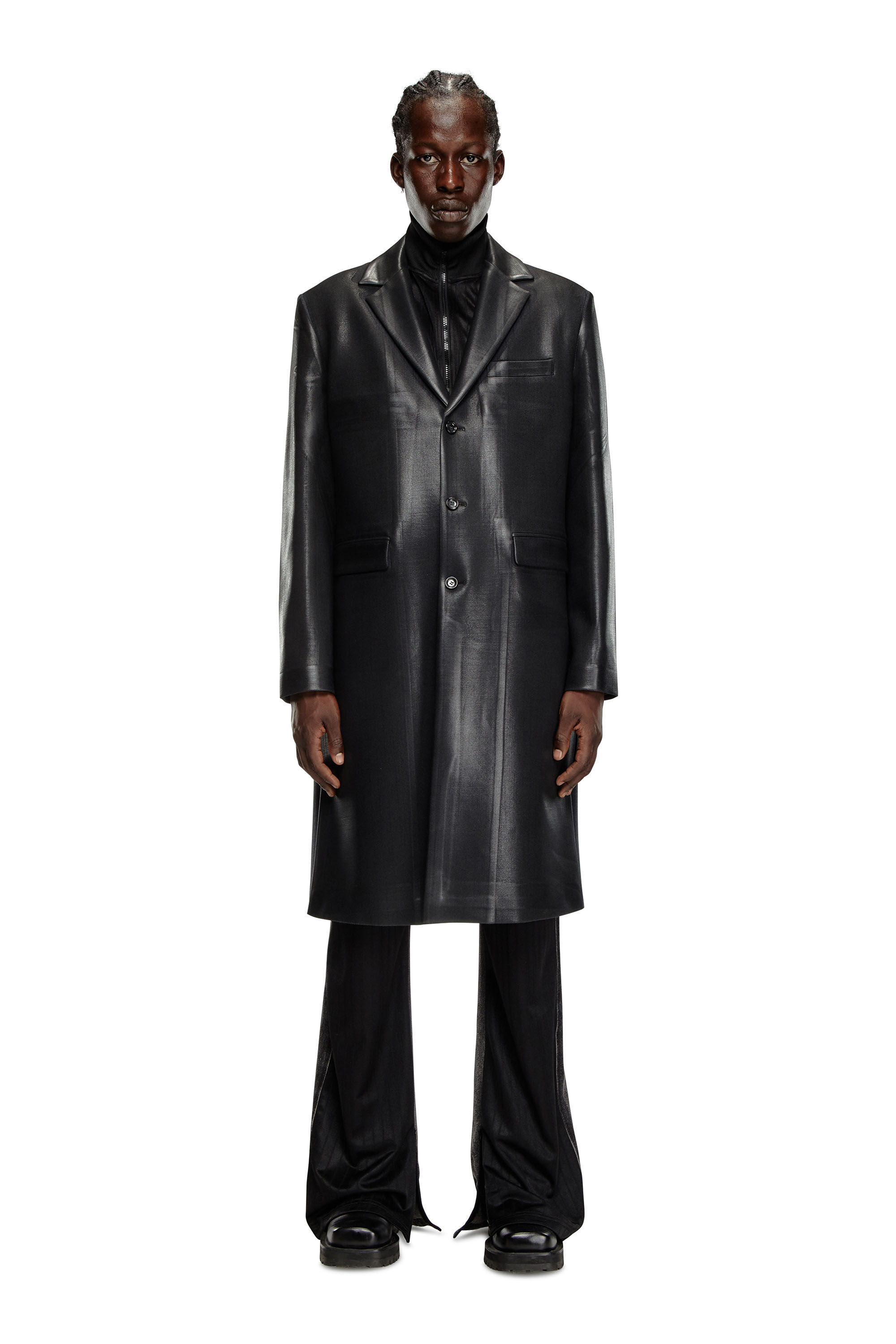Diesel - J-DENNER, Manteau en laine fraîche à fines rayures Homme in Noir - 3