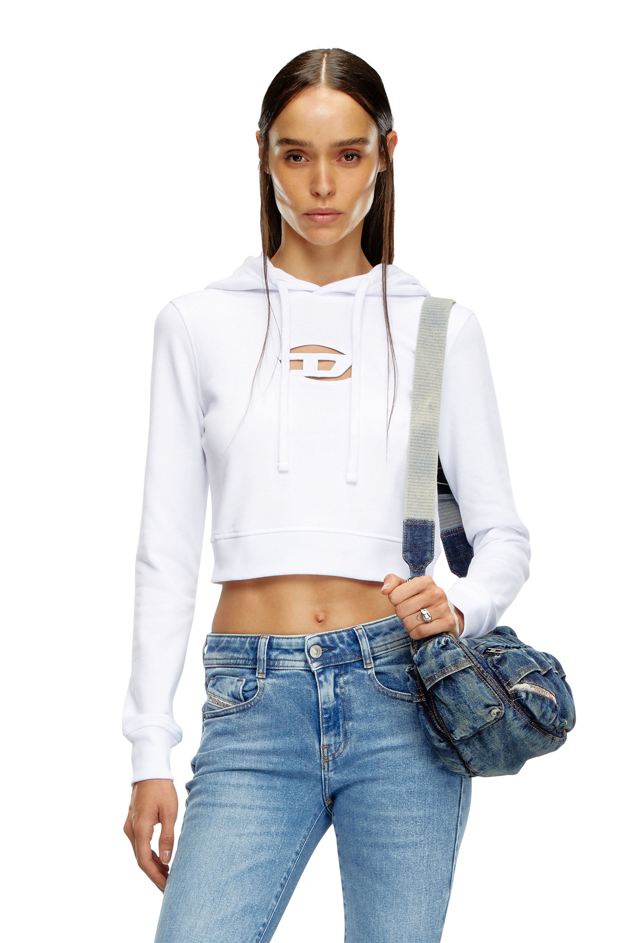 Diesel - F-SLIMMY-HOOD-OD, Sweat-shirt à capuche avec cut-out Oval D Femme in Blanc - 1