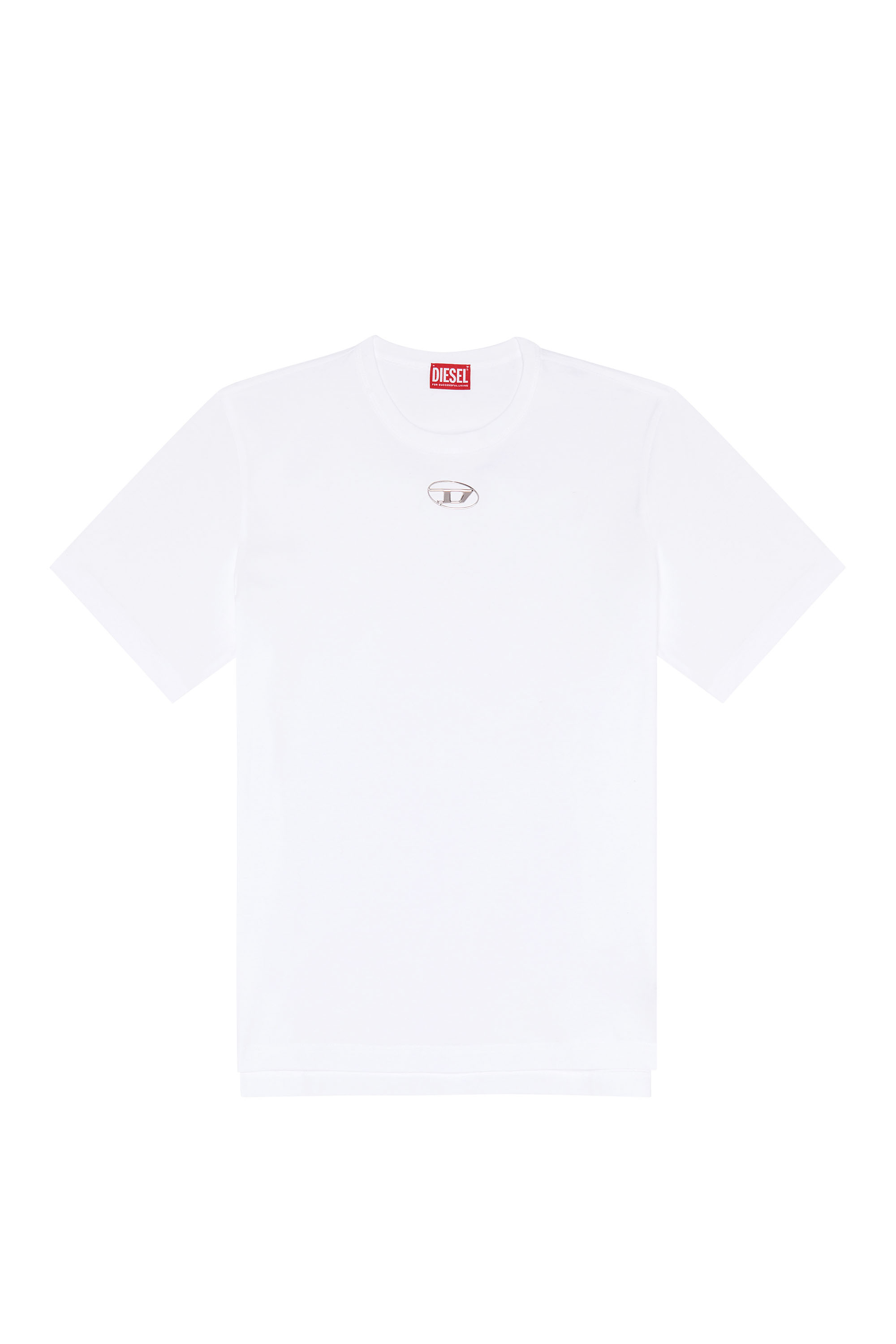 Diesel - T-ADJUST-OD, T-shirt avec logo Oval D métallisé Homme in Blanc - 3
