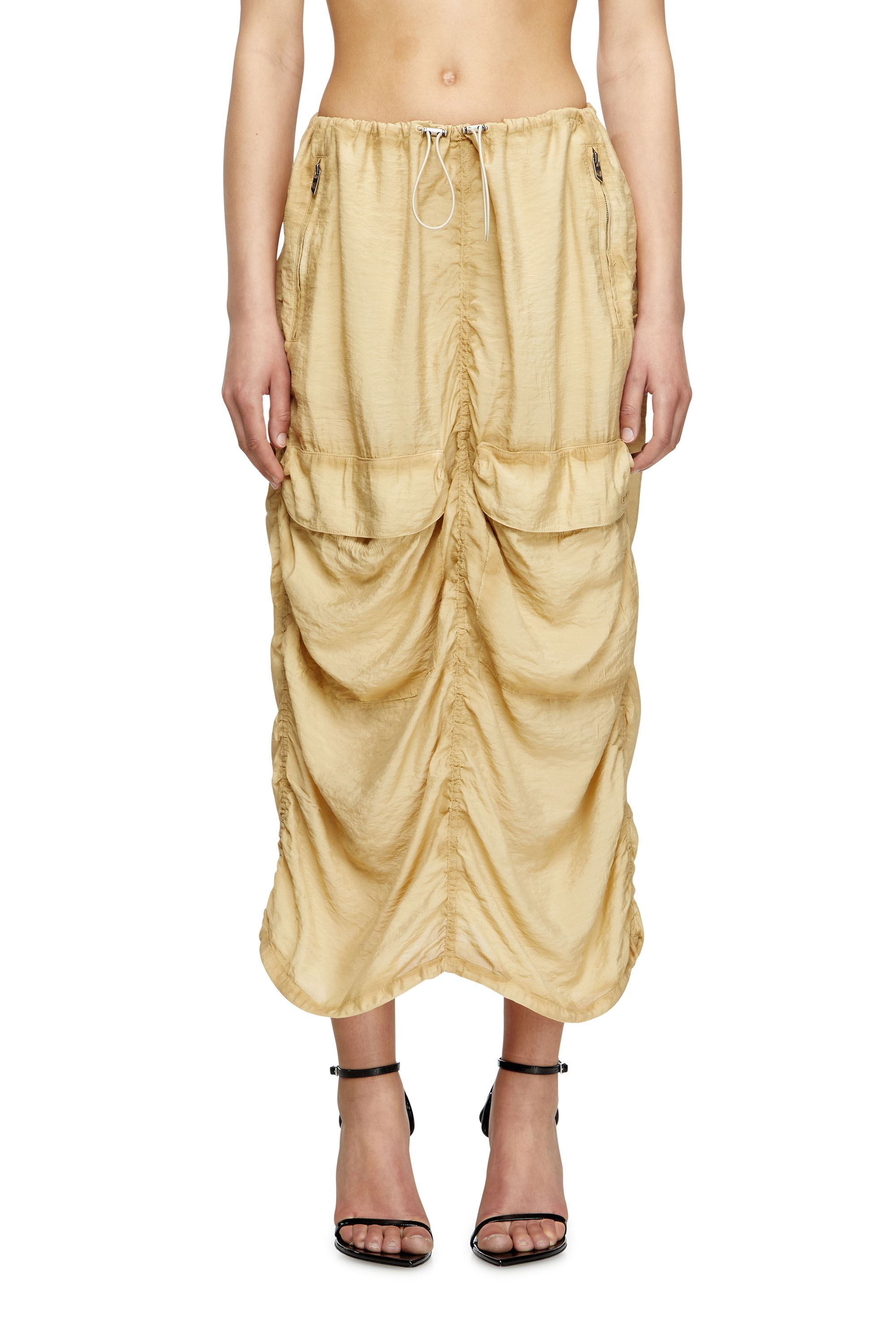 Diesel - O-RACLE, Jupe cargo mi-longue en viscose et nylon traités Femme in Beige - 1