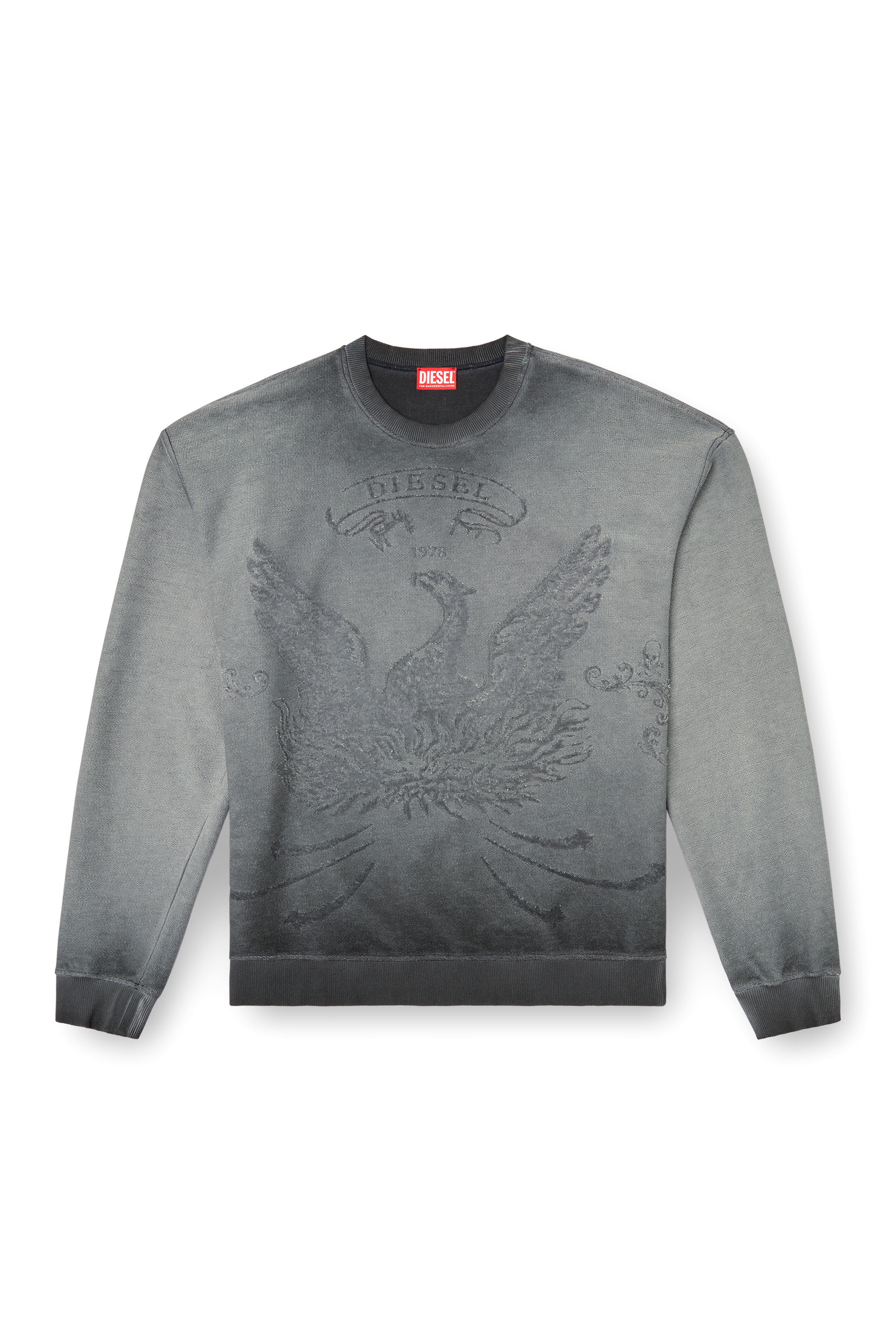 Diesel - S-ARON, Sweat-shirt délavé avec logo du phénix en dévoré Homme in Gris - 3