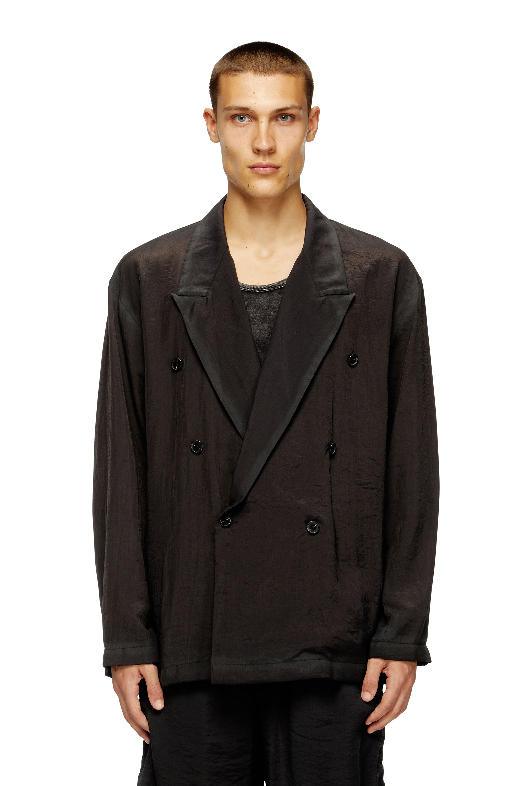 Diesel - J-KEYSERY, Blazer croisé en tissu froissé Homme in Gris - 1