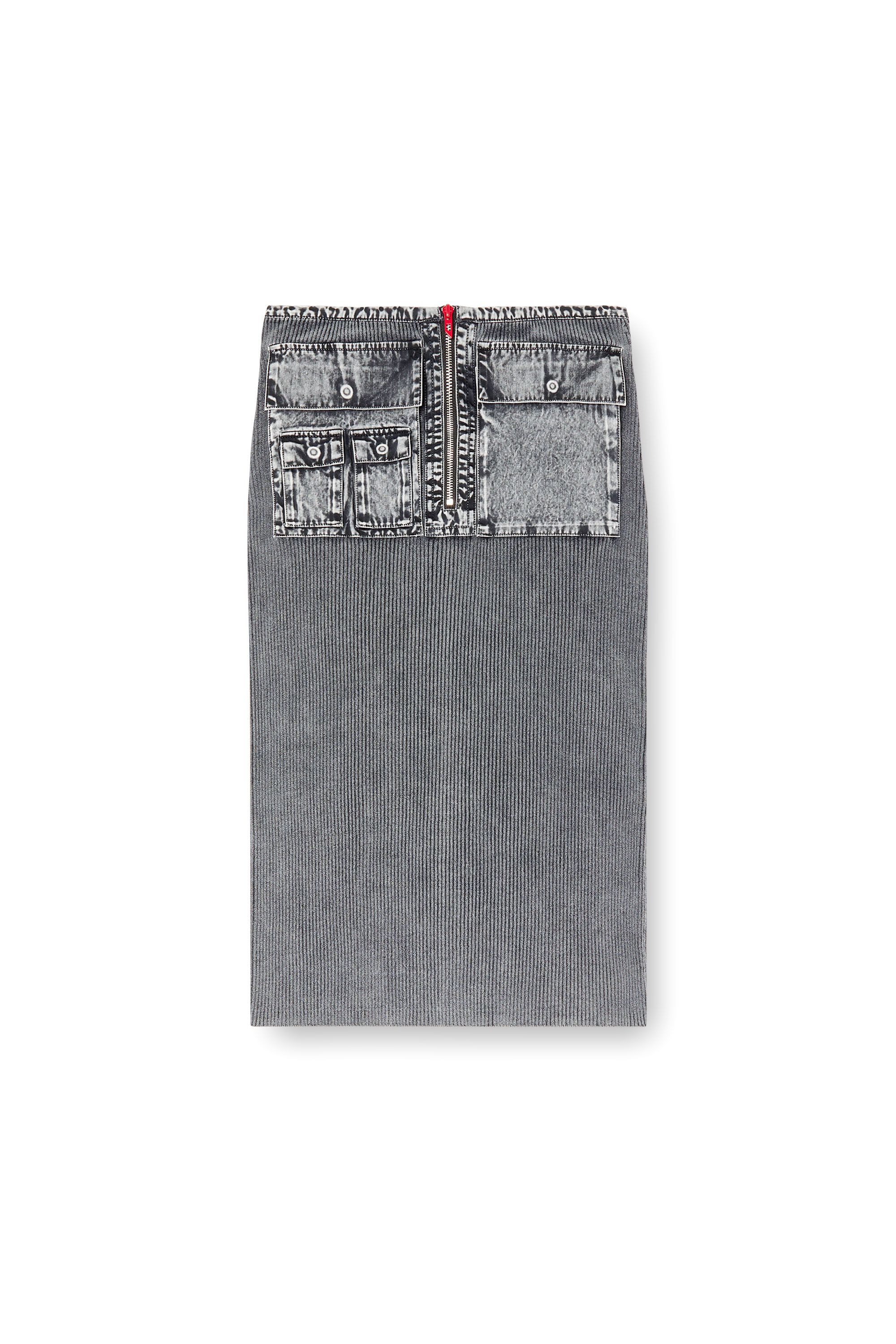 Diesel - M-MERYN, Jupe midi en maille avec poches cargo en denim Femme in Gris - 3