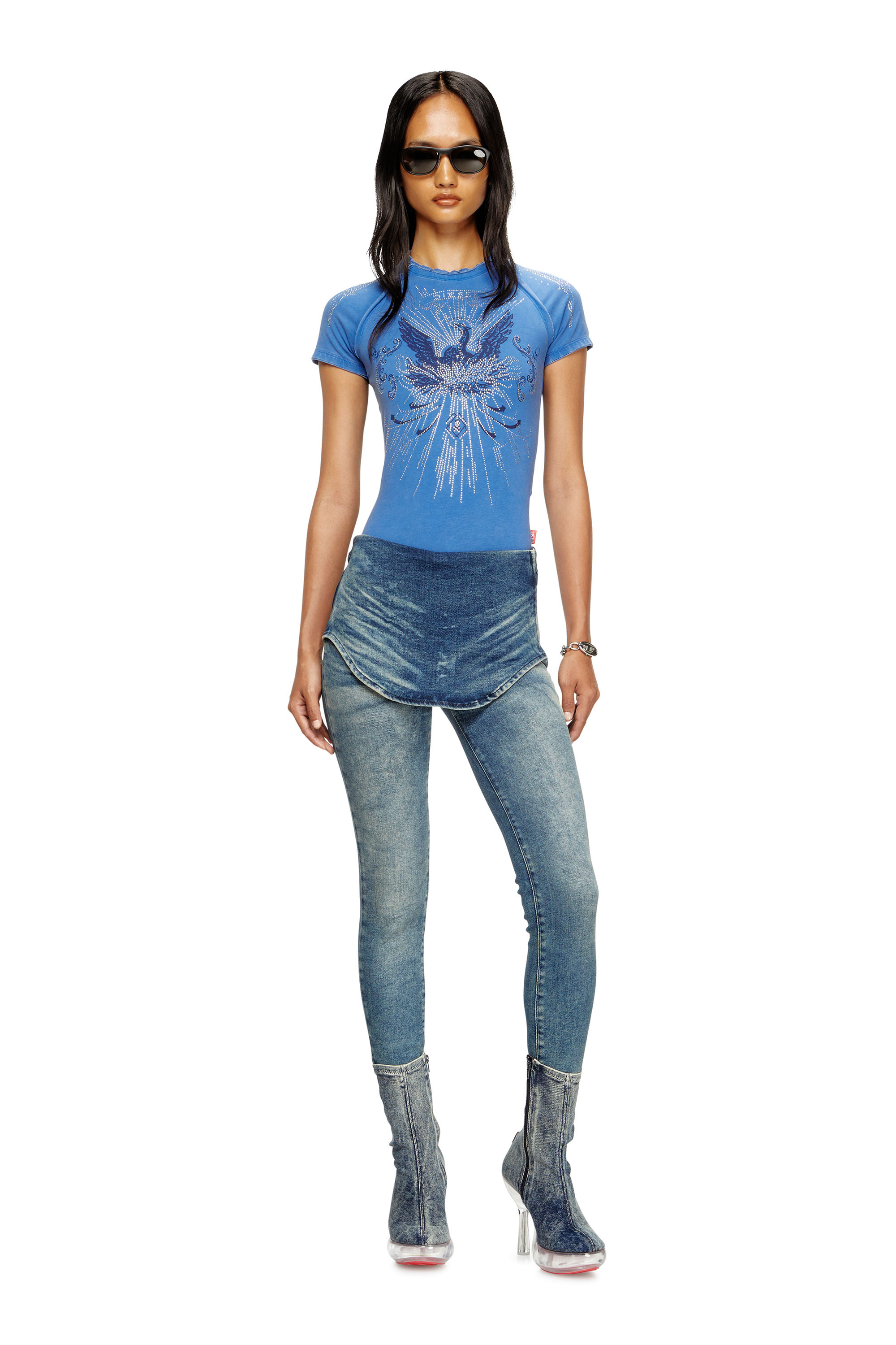 Diesel - T-ROWEENA, T-shirt phénix avec strass Femme in Bleu - 2