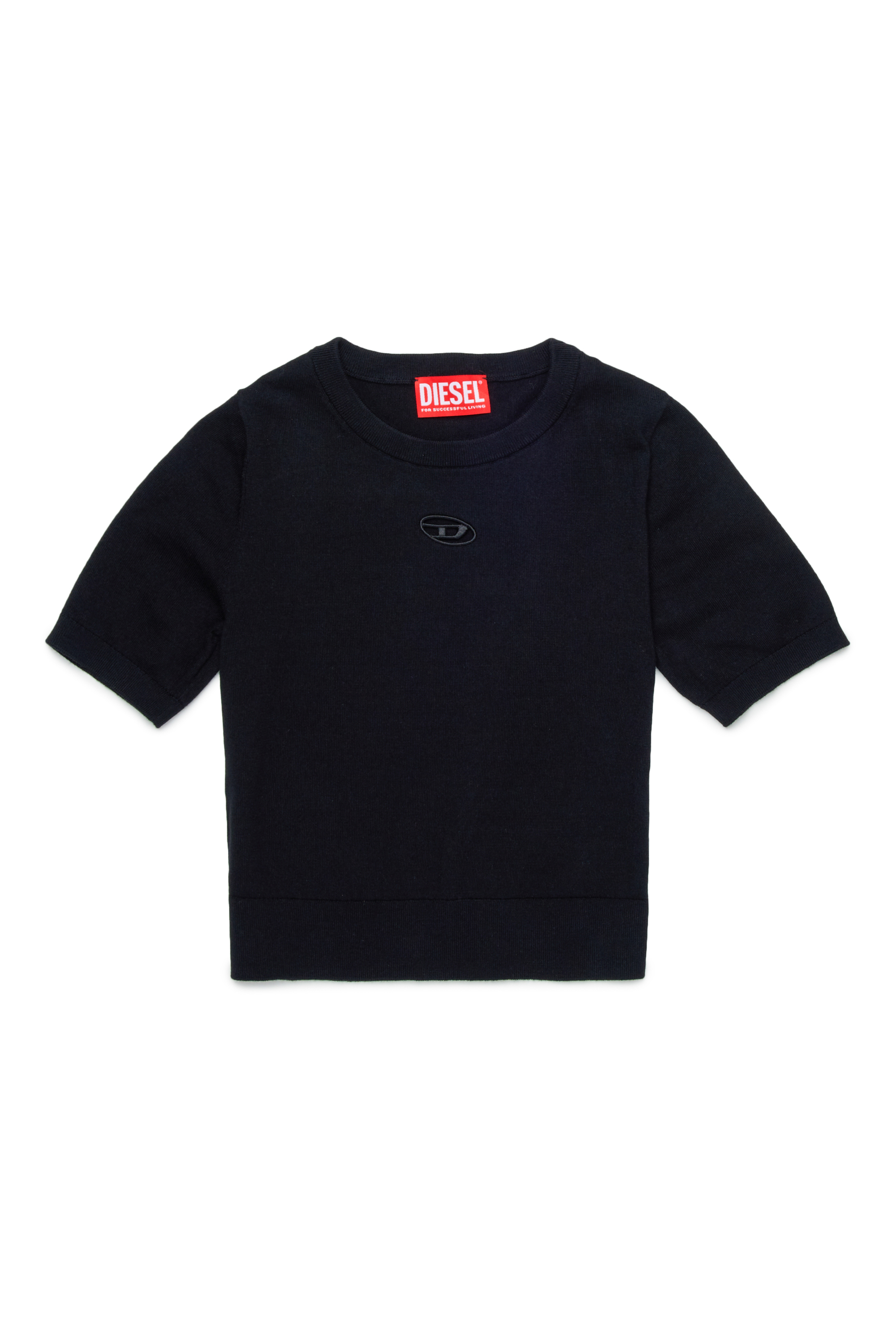 Diesel - KMARGA, T-shirt en tricot avec cut-out à logo Oval D Femme in Noir - 1