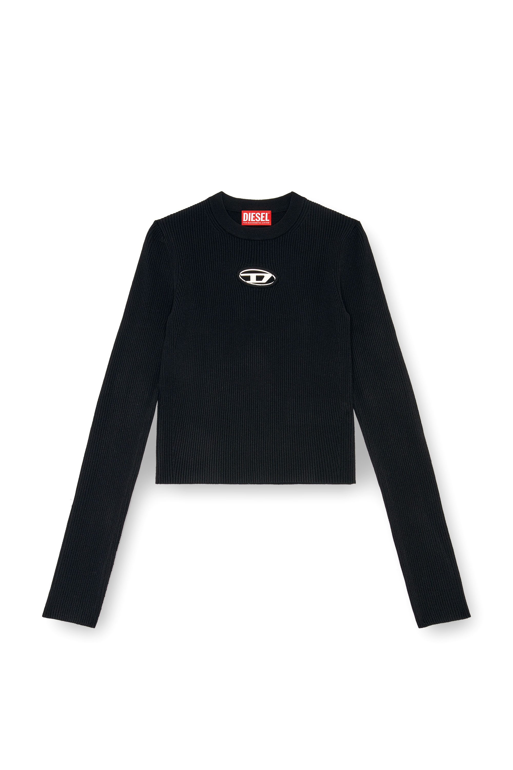 Diesel - M-VALARI, Top en viscose mélangée côtelée avec Oval D Femme in Noir - 3
