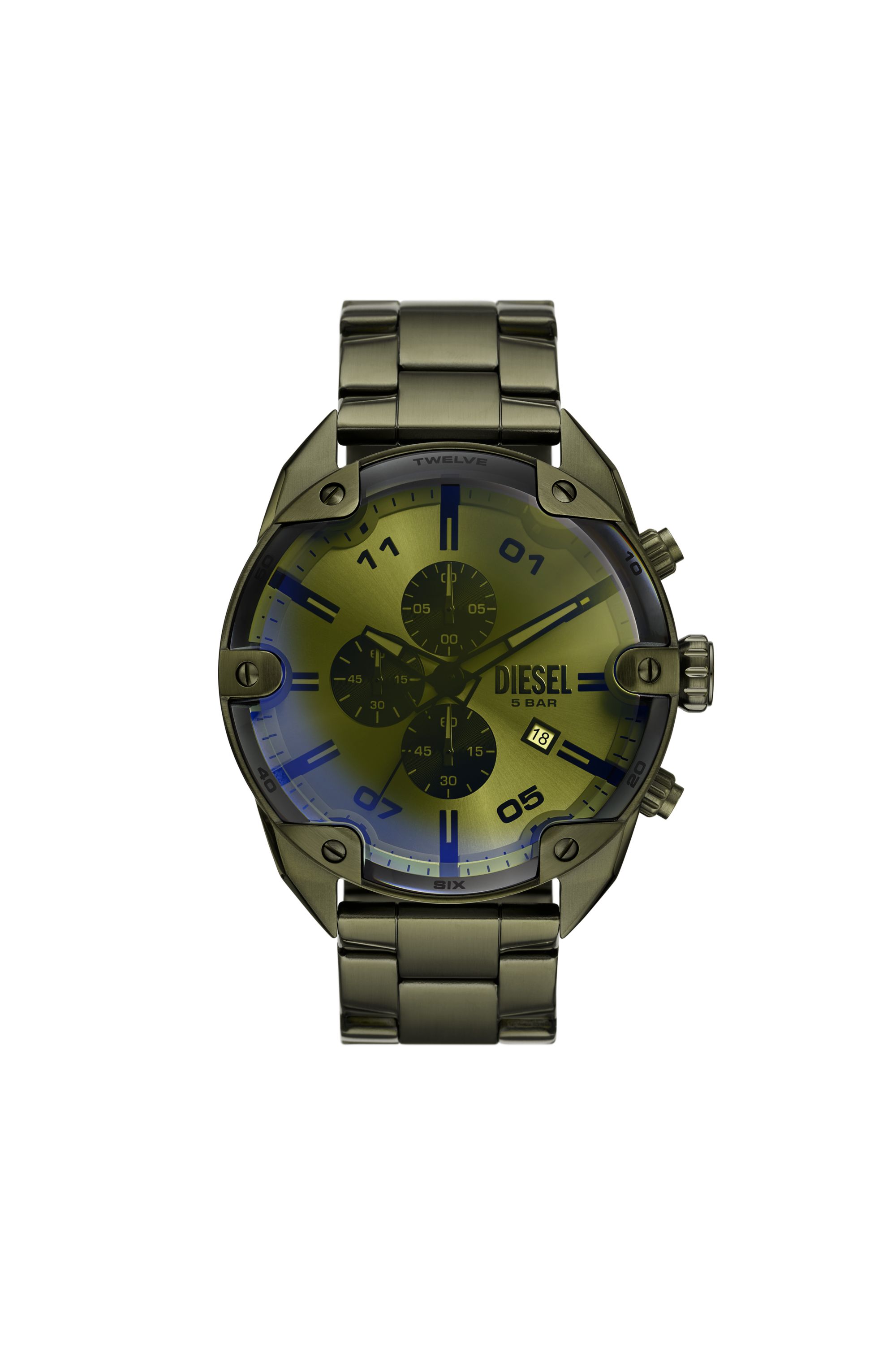 Diesel - DZ4670 WATCH, Montre Spiked en acier inoxydable vert Homme in Vert - 1