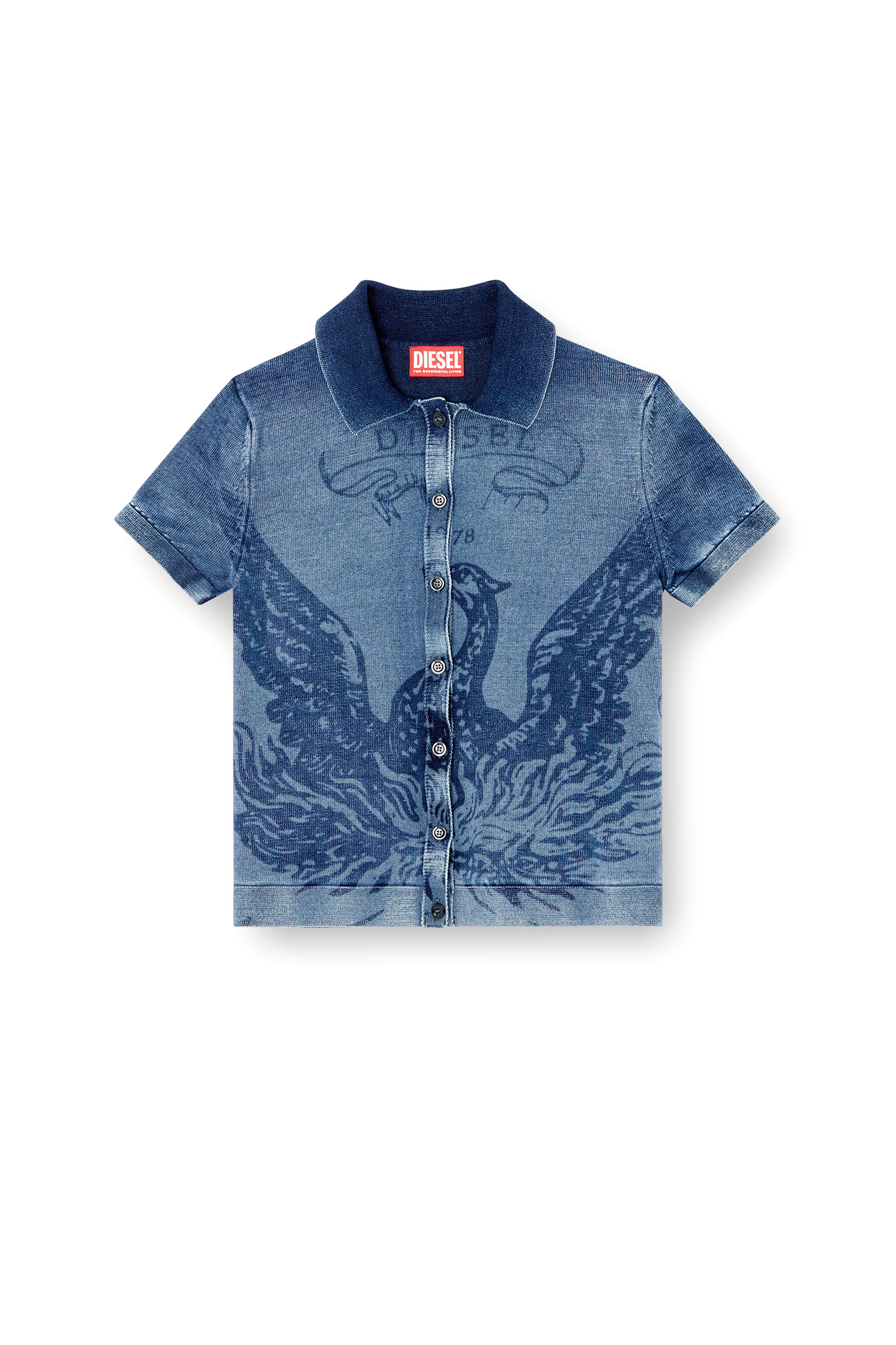 Diesel - M-FENNY, Chemise-cardigan indigo avec logo du phénix Femme in Bleu - 3