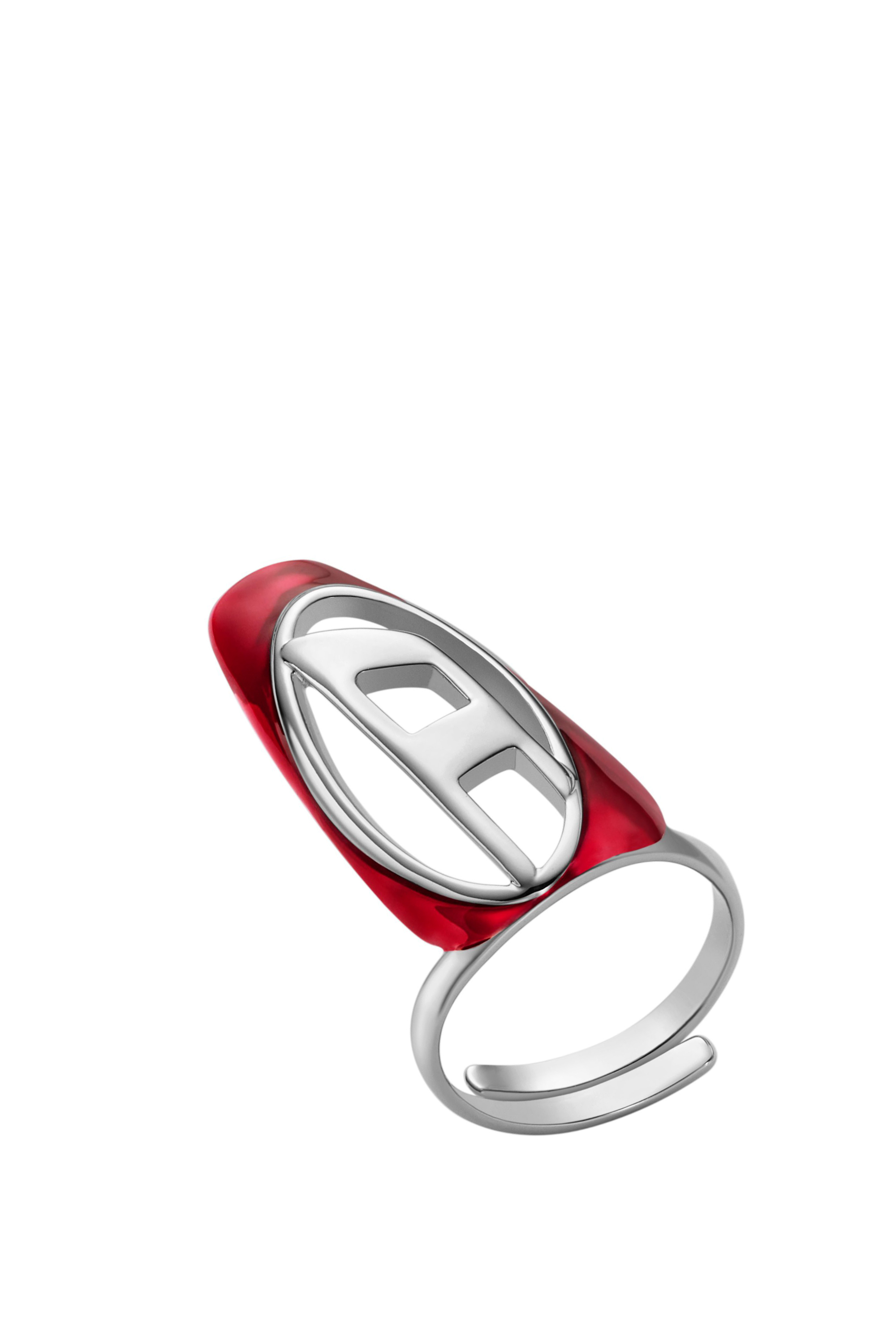 Diesel - DX1526 JEWEL, Bague ongle en laiton argenté Mixte in Rouge - 1