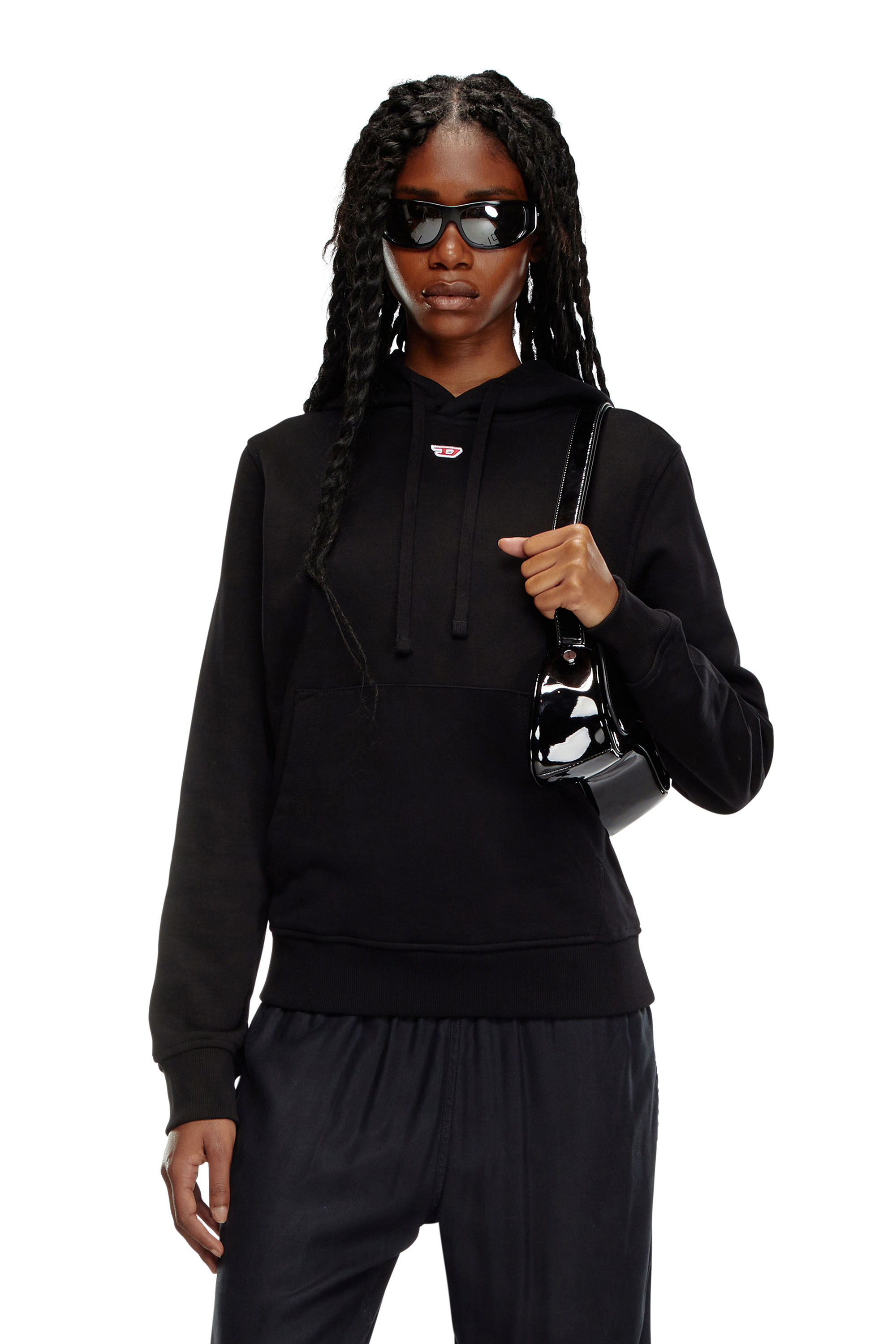 Diesel - S-GINN-HOOD-D, Sweat-shirt à capuche avec empiècement D brodé Femme in Noir - 1