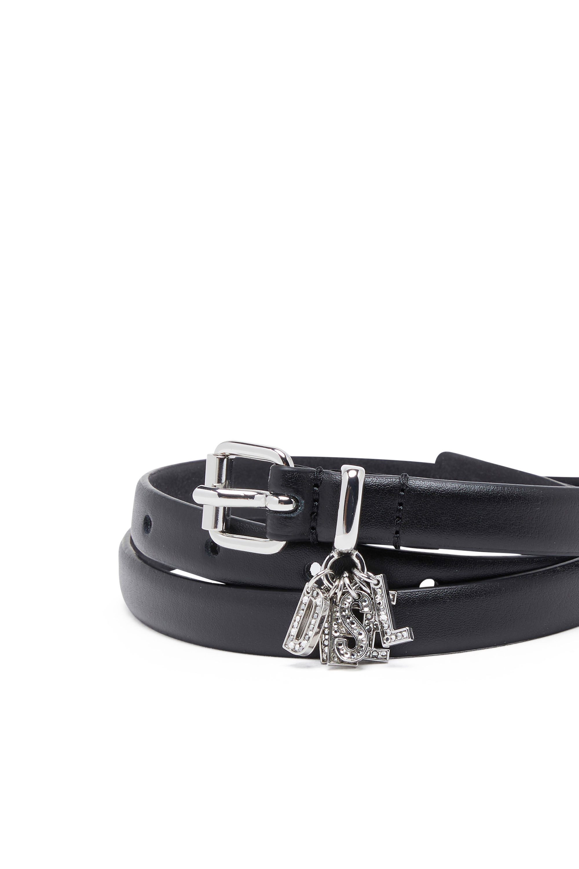 Diesel - B-CHARM-LOOP, Ceinture en cuir avec breloques à logo en cristaux Femme in Noir - 3